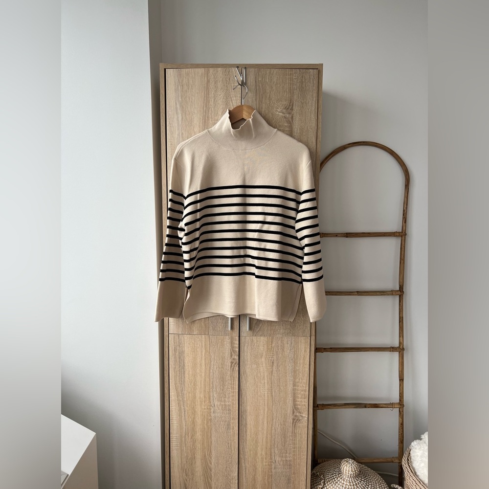 Mock Turtleneck Striped Sweater, Size S